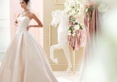 Pleated blush wedding dress