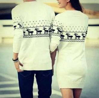 Pure White T-Shirt and Dress with Render Print for Couple