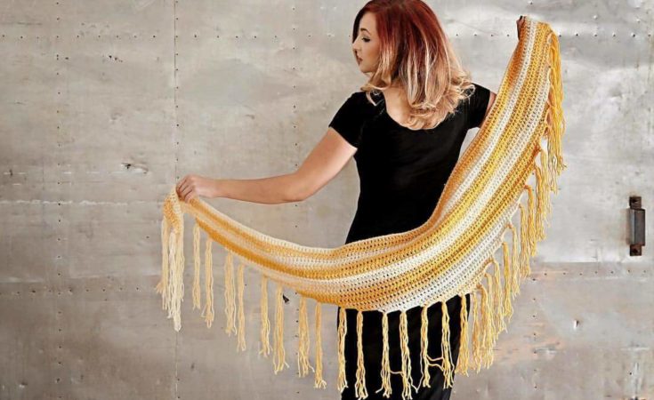 See Through Yellow Knitted Tassle Muffler