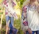 Plain White Top With Floral Open At Front Shrug