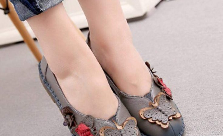 Attractive Leather Loafers With Cute Butterflies